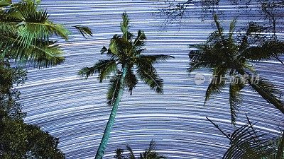 Star trails abstract background of a starry summer tropical night - creative stock image